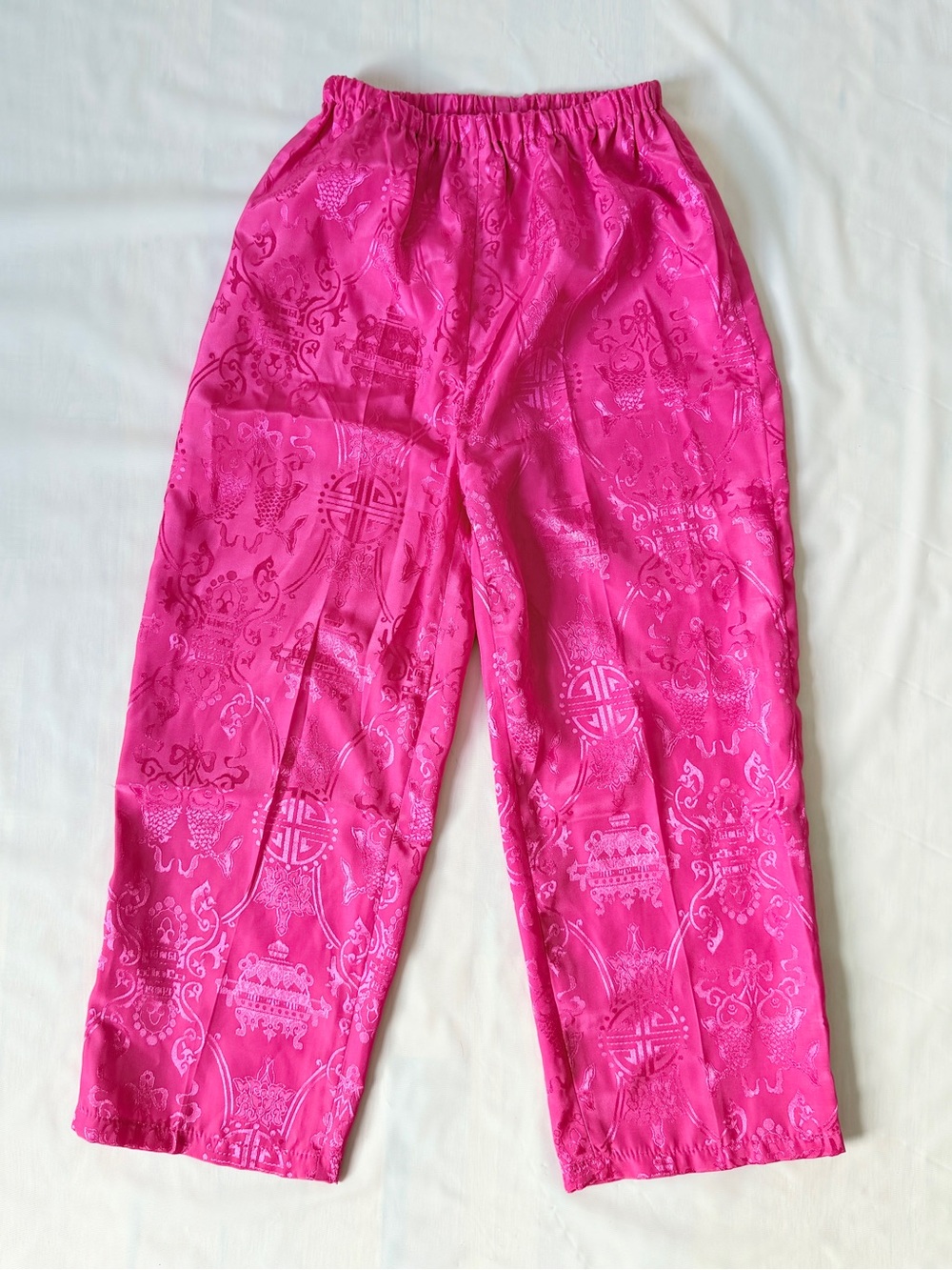 Fuchsia Pink Satin Brocade Tang Suit Pants Youth L